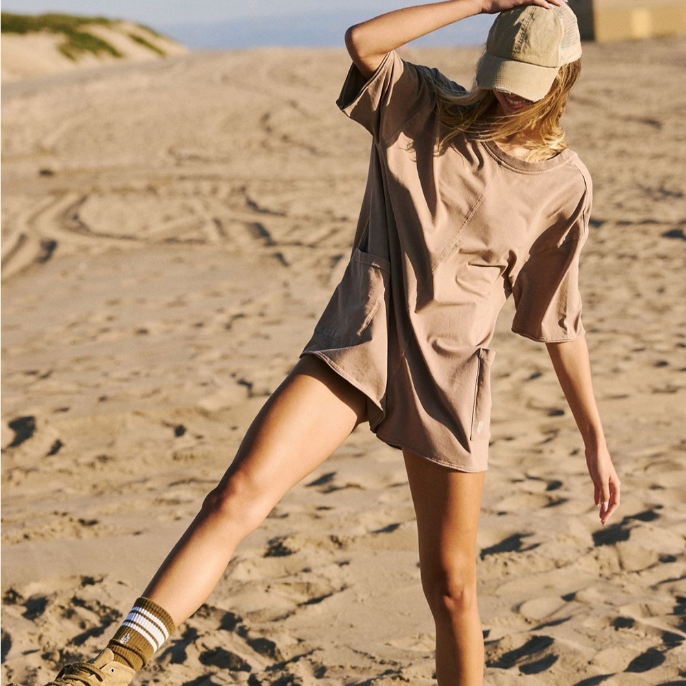 Free People Hot Shot Tee Romper Mocha Latte Size S